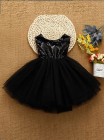 Вечернее черное платье для девочки из пайток и фатина